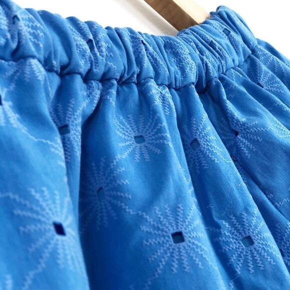 Zara Floral Openwork Textured Blue Off Shoulder Mini Sun Dress Balloon Sleeve - Picture 10 of 15